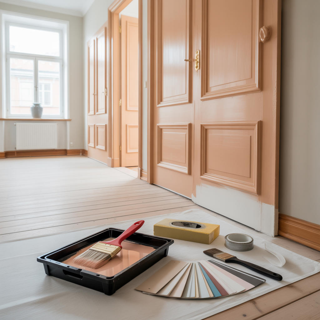 snickerimalning inomhus fargval penslar och mellanstrykning