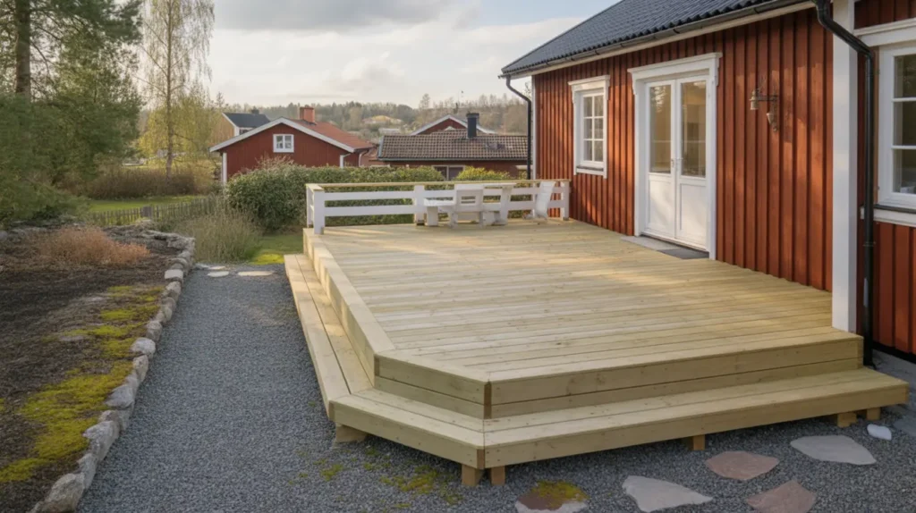 ny altan byggd med trappa och r cke i runby v sby
